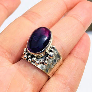 Mesmerizing Deep Purple Amethyst Sterling Silver Ring (Size 6) - Earth Family Crystals