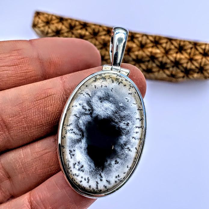 Fabulous Patterns Dendritic Agate Pendant  in Sterling Silver (Includes Silver Chain) #3 - Earth Family Crystals