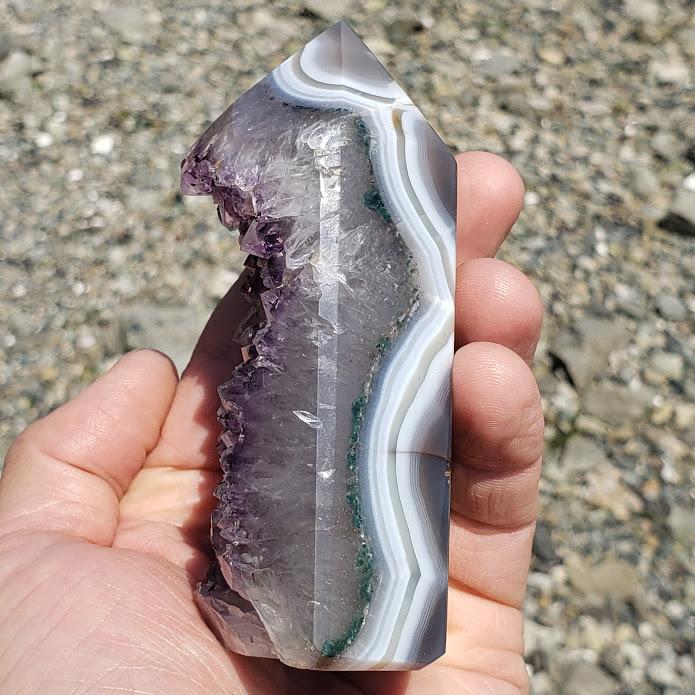 Pretty Lavender Purple Amethyst & Agate Standing Display Point Partially Polished From Uruguay - Earth Family Crystals