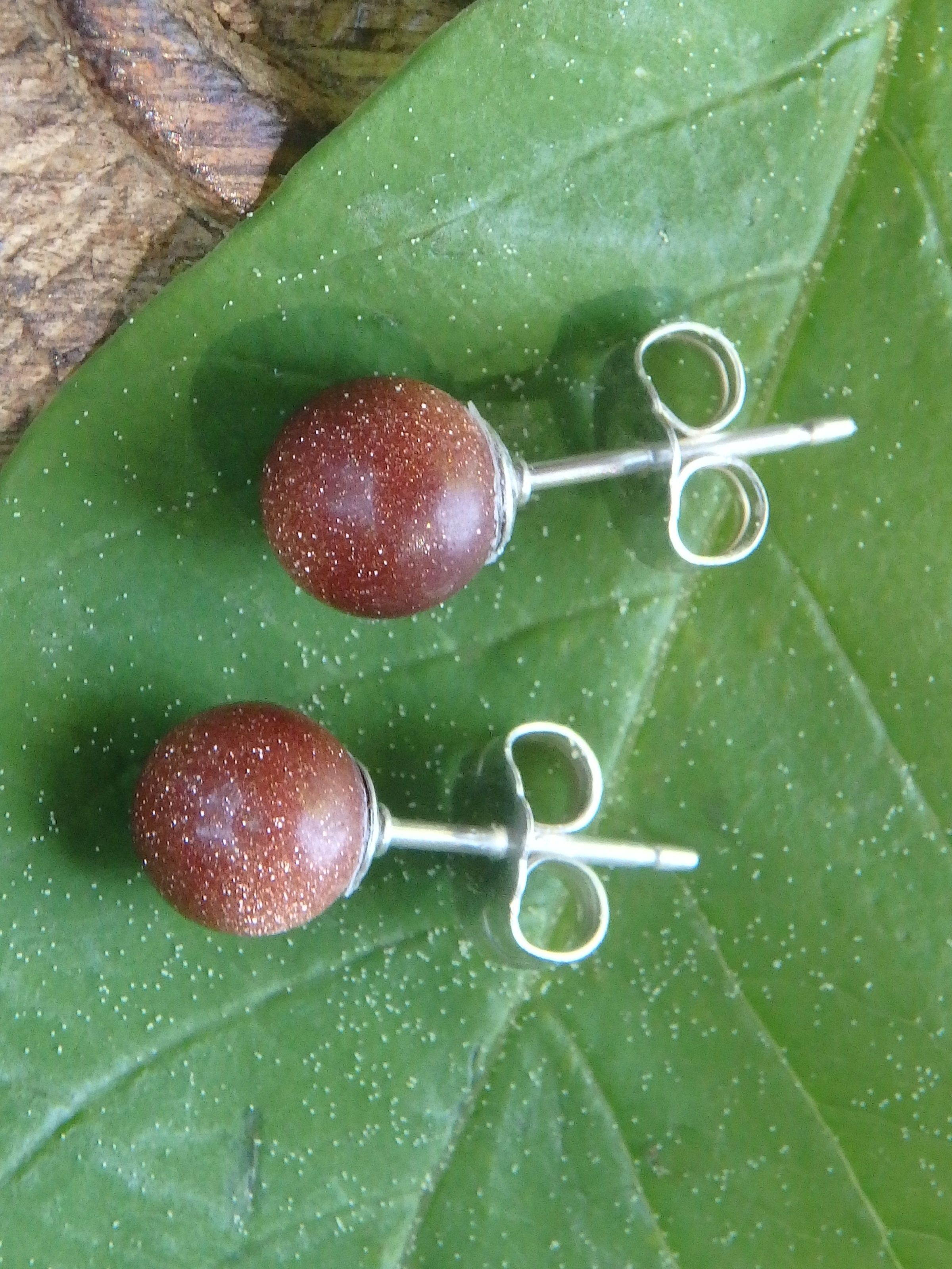 Sparkling Goldstone Stud Earrings in Sterling Silver