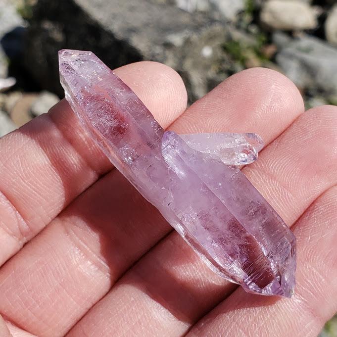 Brilliant Double Terminated Lavender Vera Cruz Amethyst Point with Baby - Earth Family Crystals