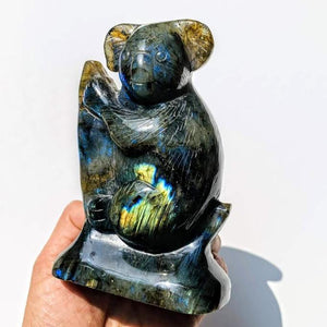 Absolutely Breathtaking Large Handcrafted Koala Labradorite Display Carving - Earth Family Crystals