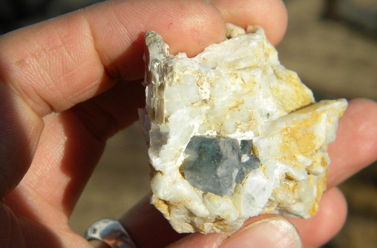 Dark blue AQUAMARINE On Matrix With Muscovite* - Earth Family Crystals