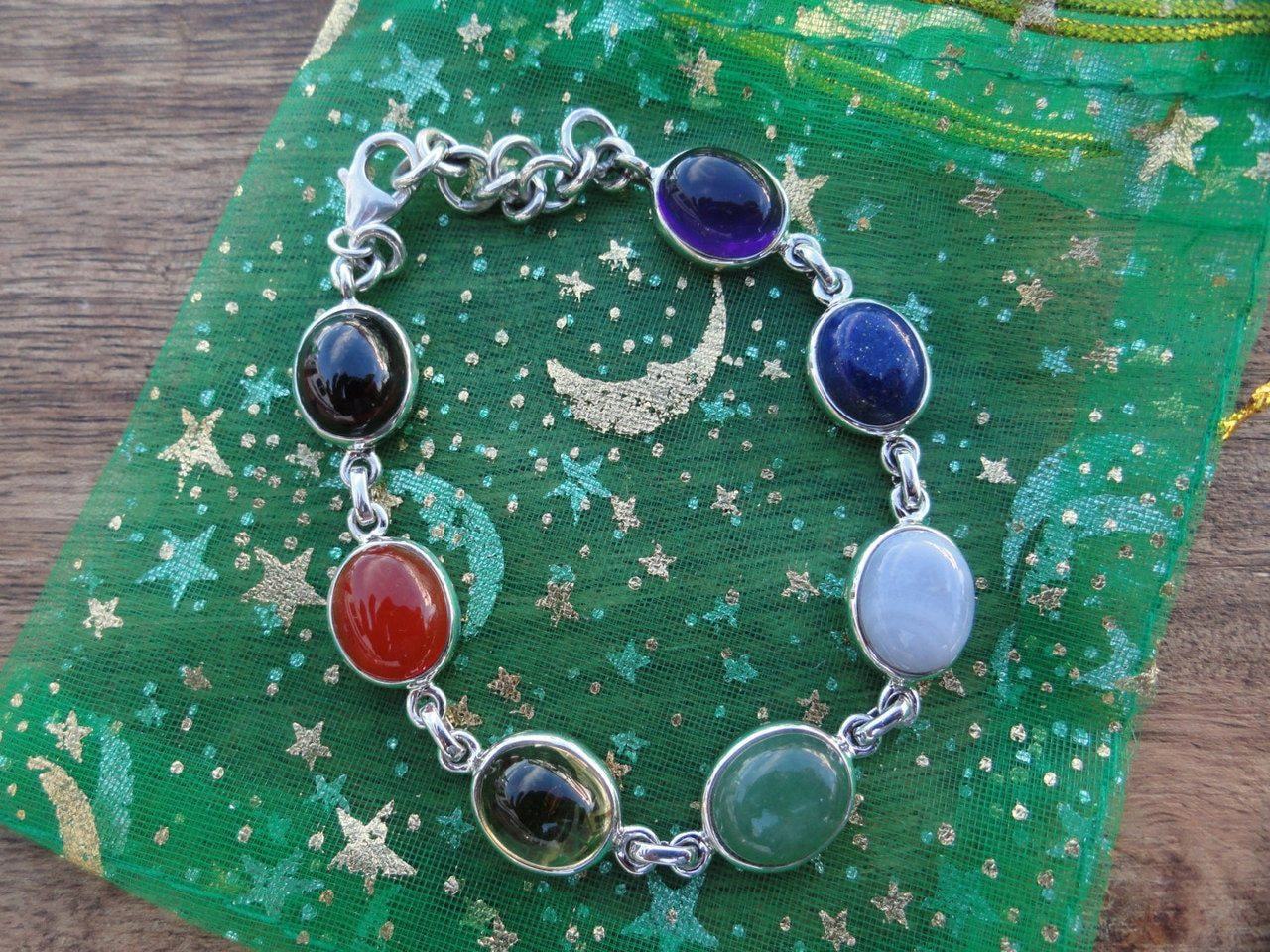 Beautiful CHAKRA BRACELET In Sterling Silver *  (Citrine, Garnet, Carnelian, Aventurine, Blue lace agate, Lapis Lazuli, Amethyst) - Earth Family Crystals