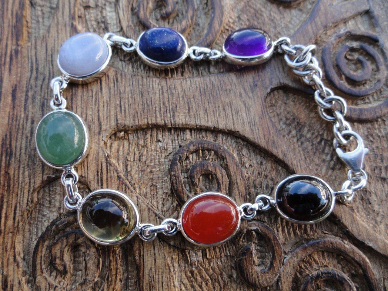 Beautiful CHAKRA BRACELET In Sterling Silver *  (Citrine, Garnet, Carnelian, Aventurine, Blue lace agate, Lapis Lazuli, Amethyst) - Earth Family Crystals