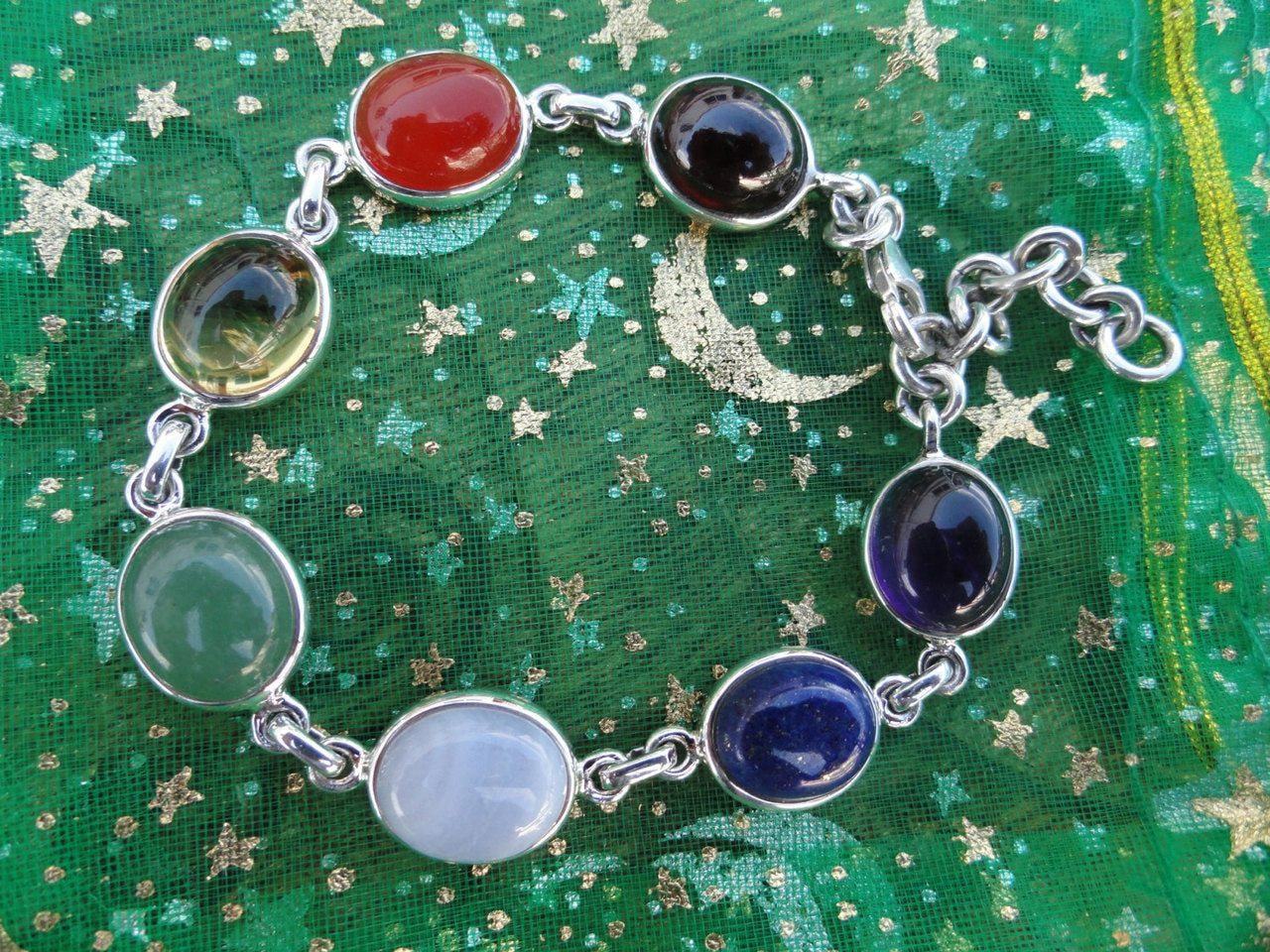 Beautiful CHAKRA BRACELET In Sterling Silver *  (Citrine, Garnet, Carnelian, Aventurine, Blue lace agate, Lapis Lazuli, Amethyst) - Earth Family Crystals