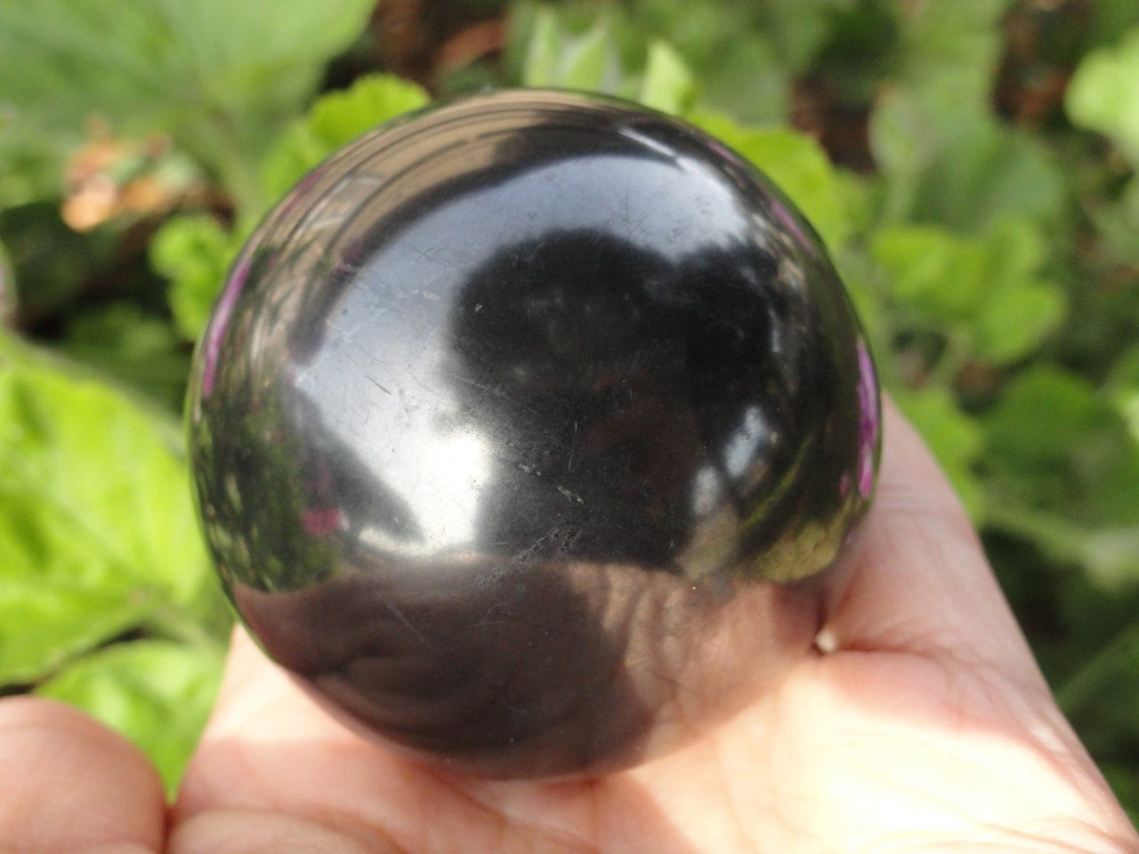 Midnight Black EMF Protective SHUNGITE SPHERE With Pyrite Veins From Russia* - Earth Family Crystals