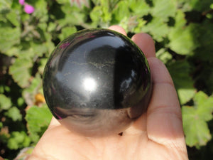 Midnight Black EMF Protective SHUNGITE SPHERE With Pyrite Veins From Russia* - Earth Family Crystals