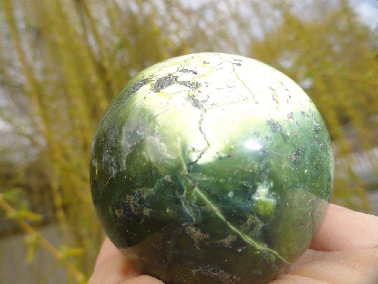 Beautiful Forest & Lime Green SERPENTINE SPHERE With PYRITE Veins* - Earth Family Crystals