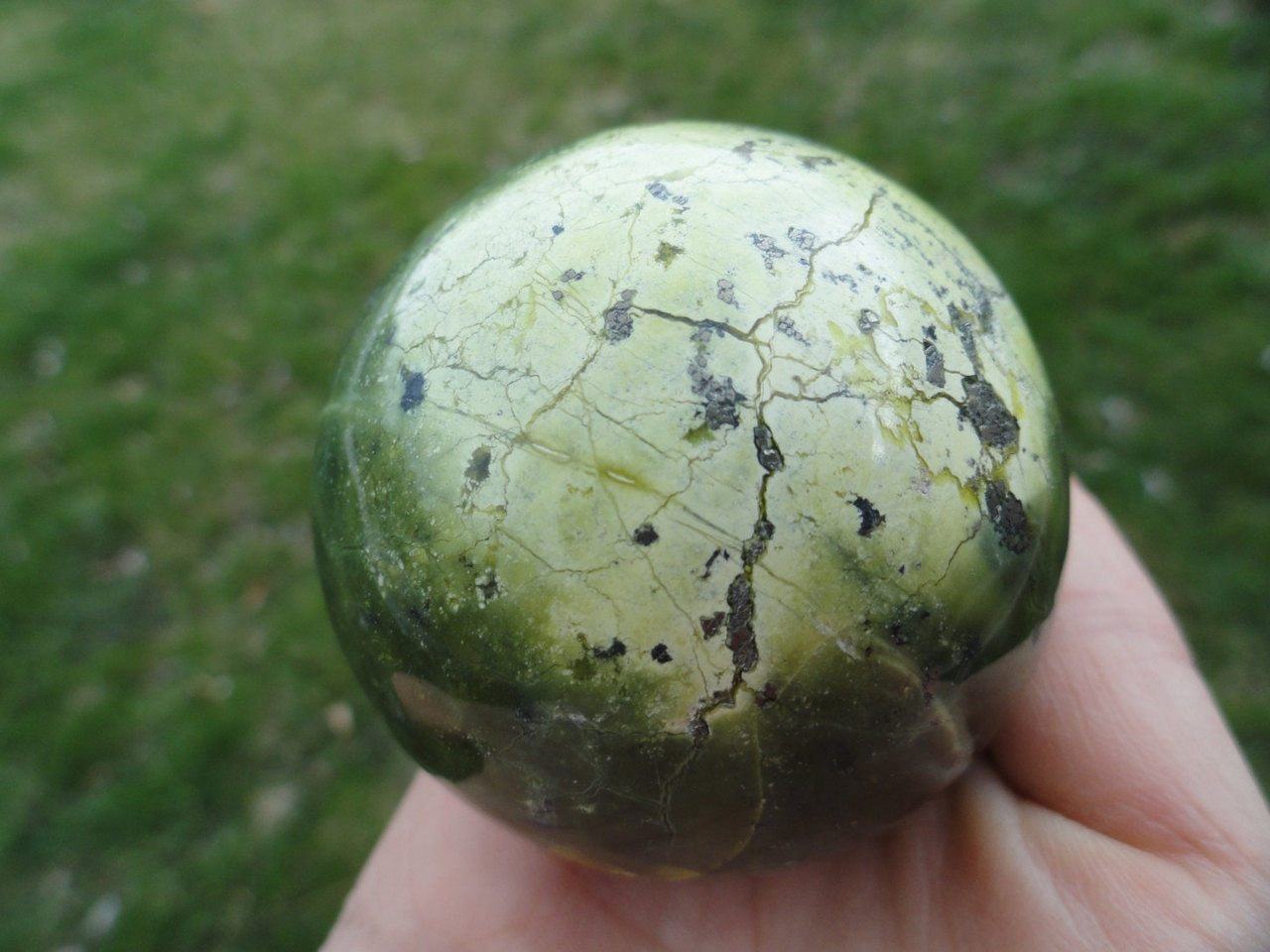 Beautiful Forest & Lime Green SERPENTINE SPHERE With PYRITE Veins* - Earth Family Crystals