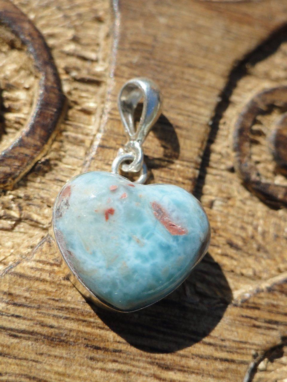 Divine Dark Blue & Red LARIMAR HEART PENDANT In Sterling Silver (Includes Free Silver Chain) - Earth Family Crystals