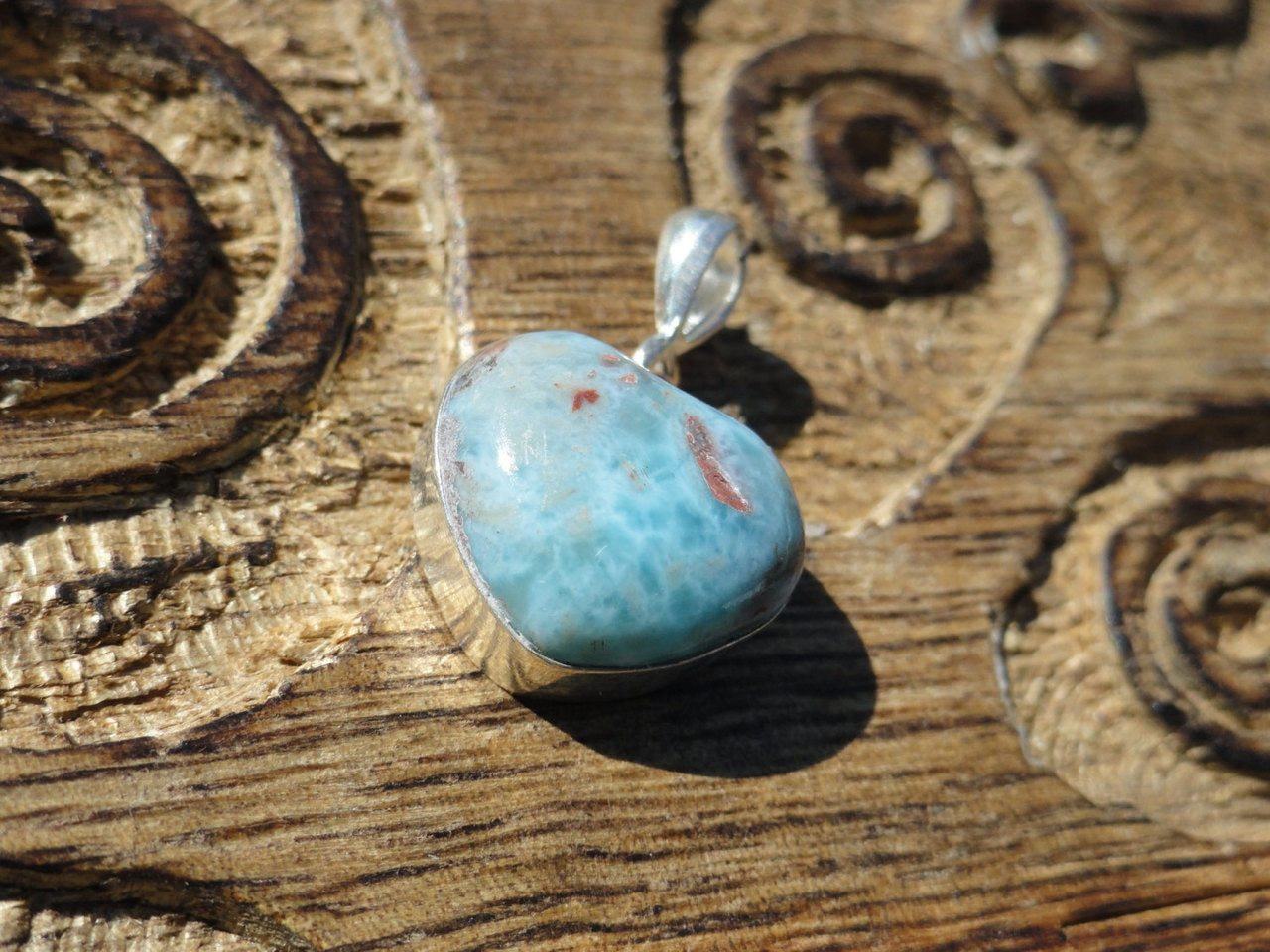 Divine Dark Blue & Red LARIMAR HEART PENDANT In Sterling Silver (Includes Free Silver Chain) - Earth Family Crystals