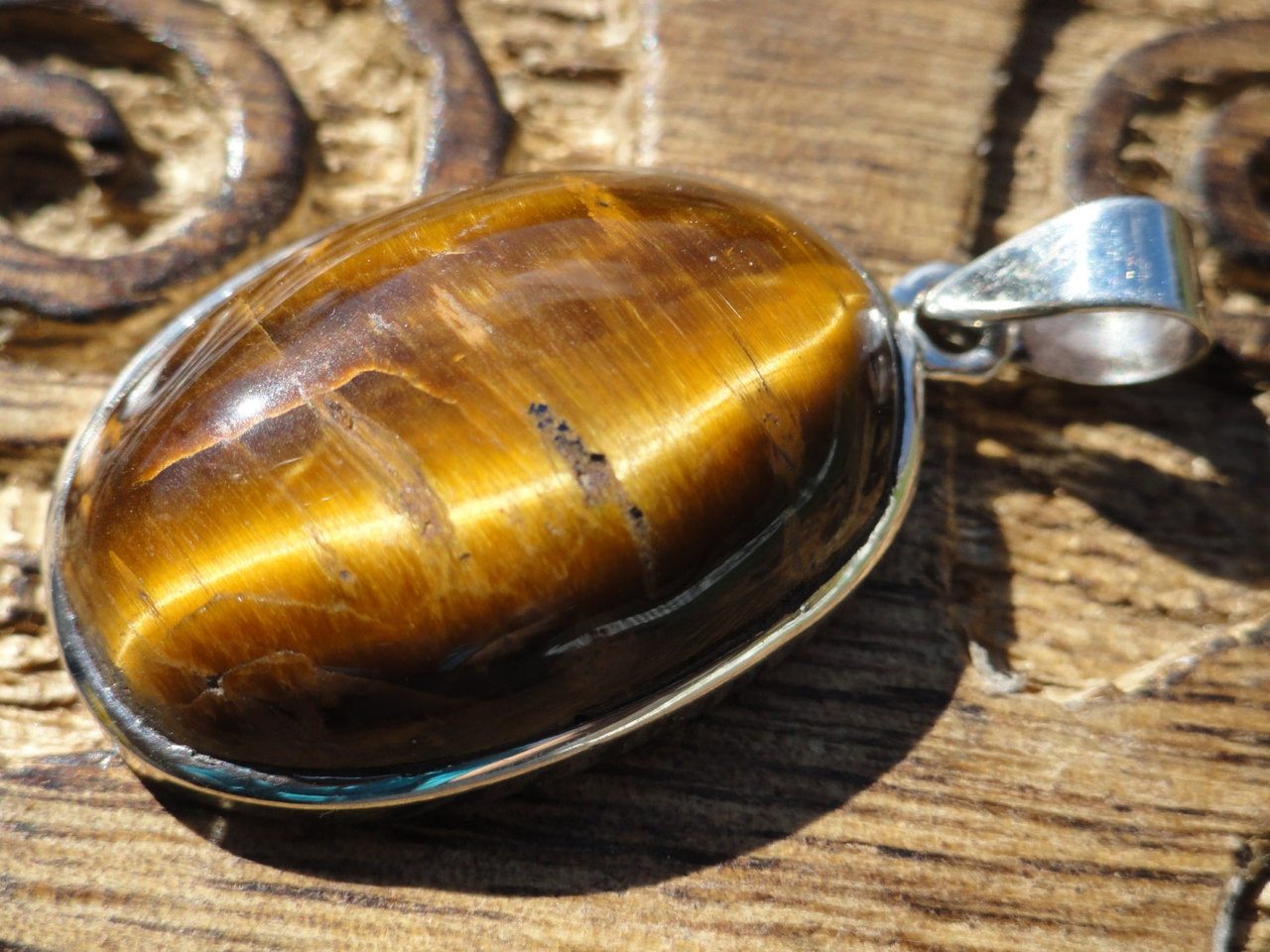 TIGER EYE PENDANT In Sterling Silver * Includes Free Silver Chain - Earth Family Crystals