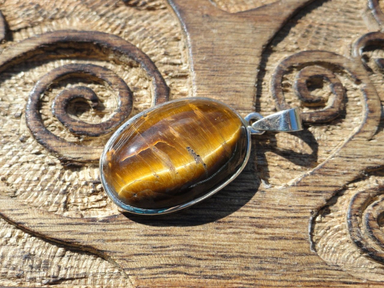 TIGER EYE PENDANT In Sterling Silver * Includes Free Silver Chain - Earth Family Crystals