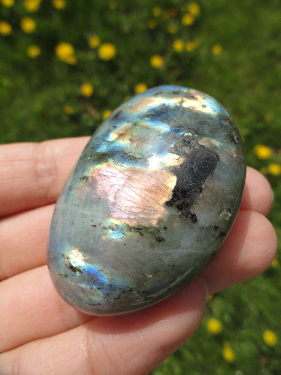 Super Rainbow Flash LABRADORITE Palm Stone* - Earth Family Crystals