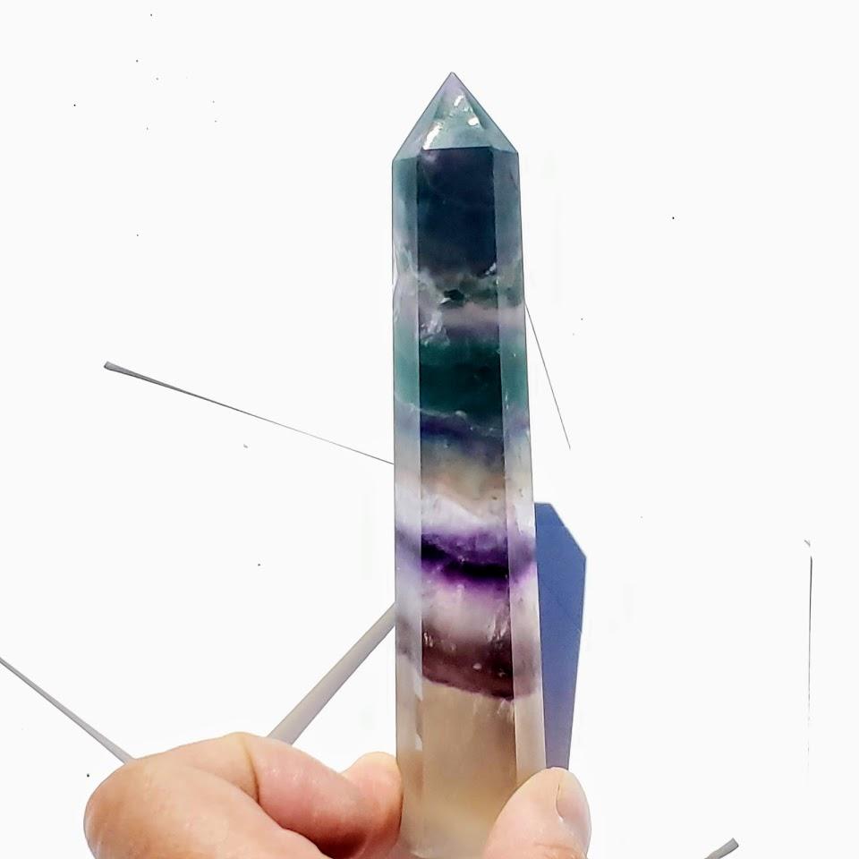 Rare Pink Inclusions Rainbow Fluorite Large Standing Tower #1 - Earth Family Crystals