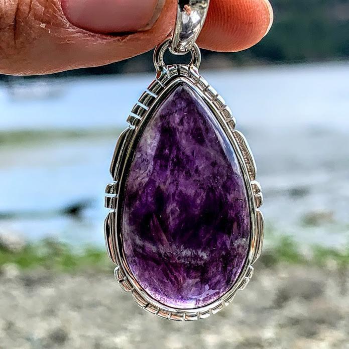 Deep Purple Chevron Amethyst  Pendant in Sterling Silver (Includes Silver Chain) #2 - Earth Family Crystals