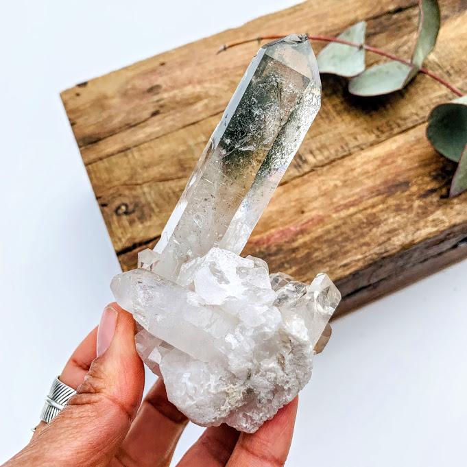 Fabulous Green Chlorite Quartz Cluster From Brazil - Earth Family Crystals