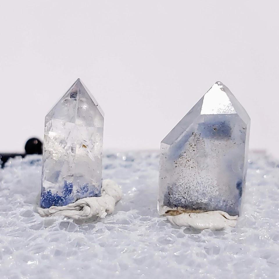 Set of 2 Rare Dumortierite & Quartz Mini Points From Brazil in Collectors Box #2