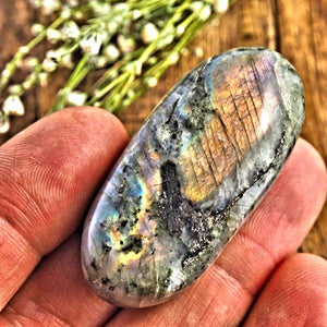 Stunning Pink & Purple Flashes Labradorite Palm Stone #1 - Earth Family Crystals