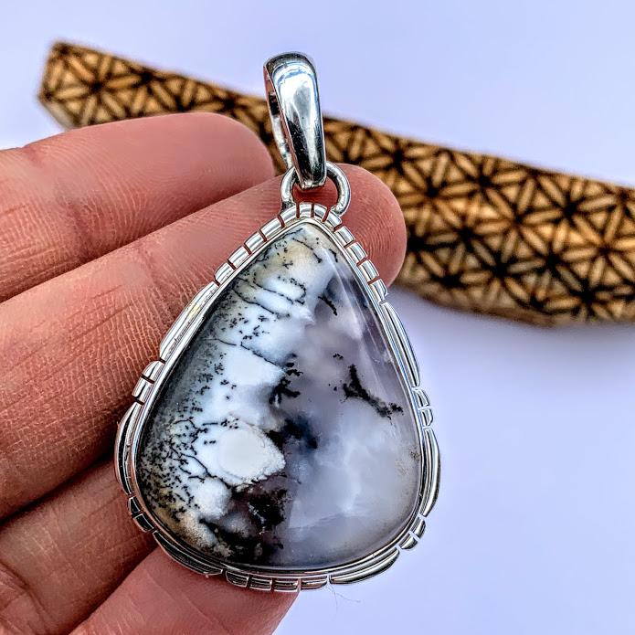 Fabulous Patterns Dendritic Agate Pendant  in Sterling Silver (Includes Silver Chain) #1 - Earth Family Crystals