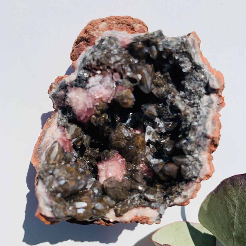 One of a Kind Pink Amethyst & Black Stellar Beam Calcite Geode From Patagonia
