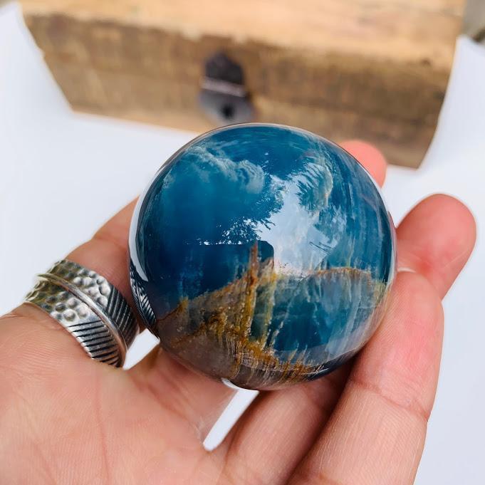 Amazing Patterns Lemurian Aquatine Blue Calcite Sphere from Argentina #2 - Earth Family Crystals