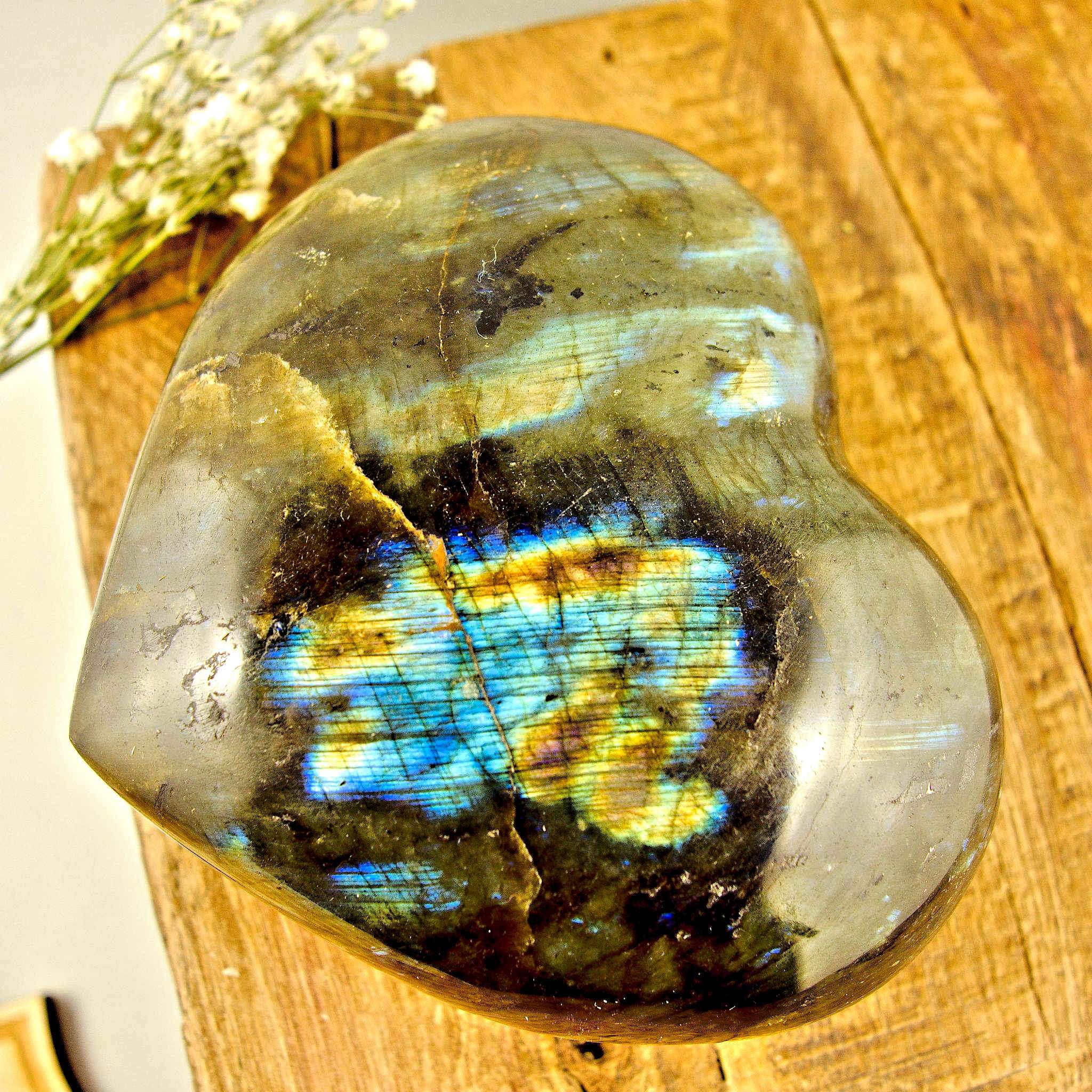 Streak of Rare Purple & Pink Rainbow Flash Puffy Large Labradorite Love Heart