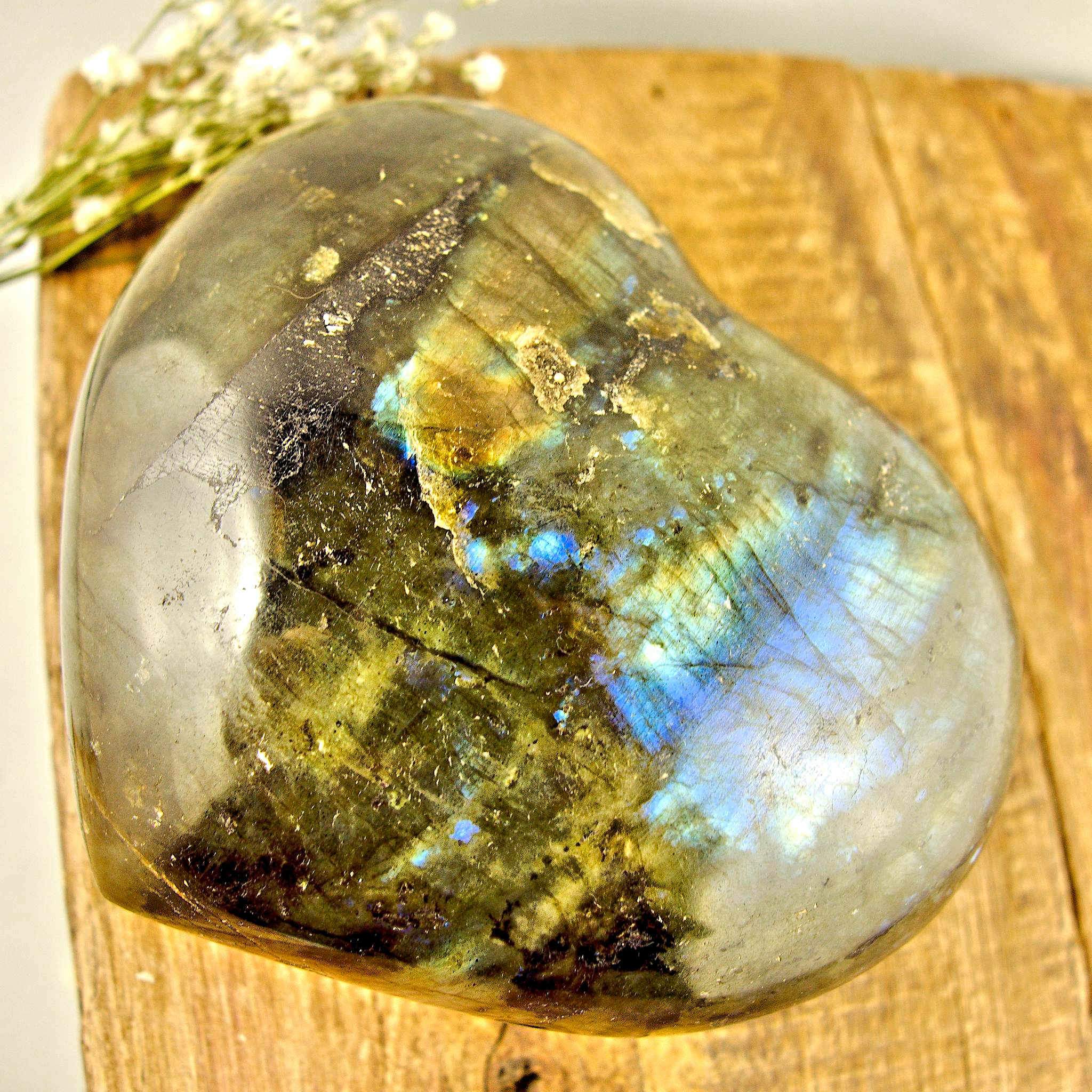 Streak of Rare Purple & Pink Rainbow Flash Puffy Large Labradorite Love Heart