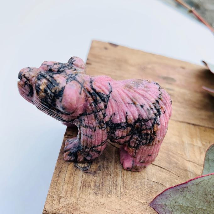 Adorable Rhodonite Bear Display Carving - Earth Family Crystals