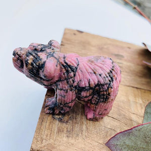 Adorable Rhodonite Bear Display Carving - Earth Family Crystals