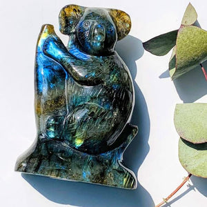 Absolutely Breathtaking Large Handcrafted Koala Labradorite Display Carving - Earth Family Crystals