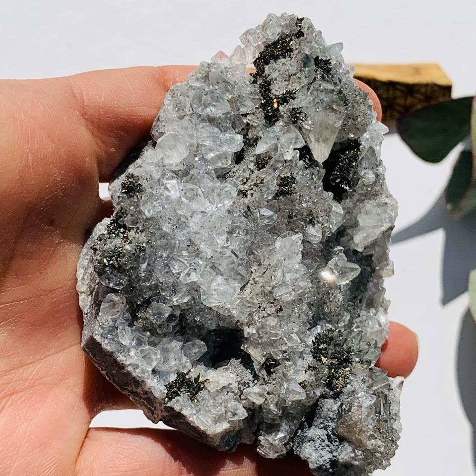 Brilliant Sparkle Chalcopyrite & Clear Stellar Beam Calcite Cluster From USA - Earth Family Crystals