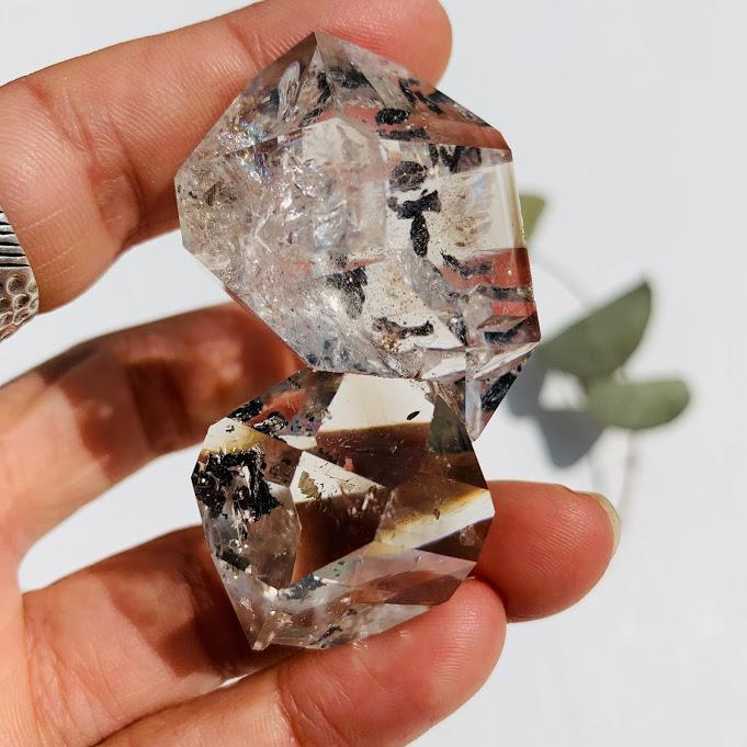 Rare Moving Black Fragment ~Slightly Smoky NY Herkimer Diamond Large Double Cluster Specimen - Earth Family Crystals