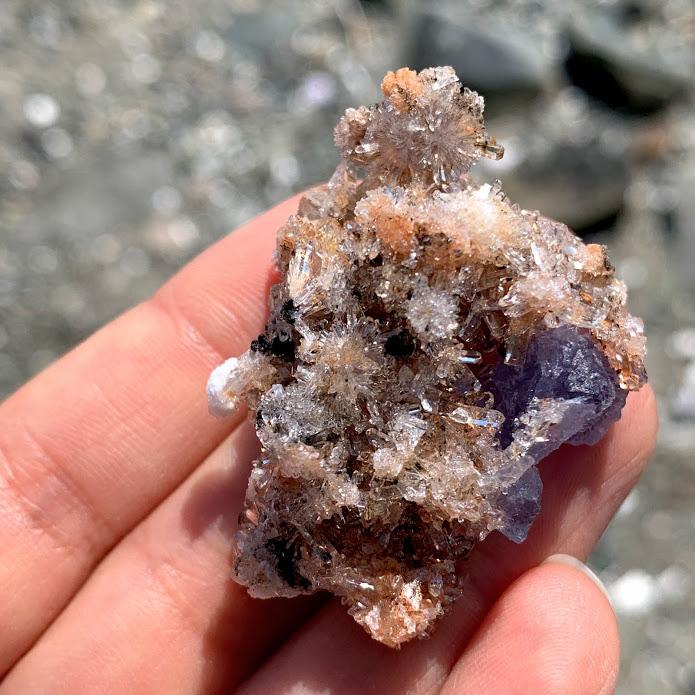 Extreme Shimmer Orange Creedite  & Raw Fluorite Natural Specimen from Mexico - Earth Family Crystals