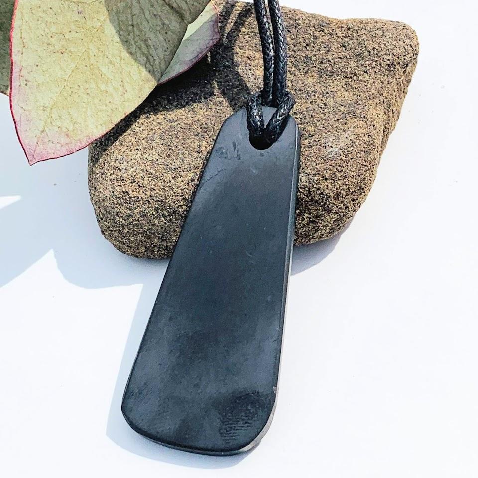 EMF Protective Black Shungite Pendant on Adjustable Cotton Cord - Earth Family Crystals