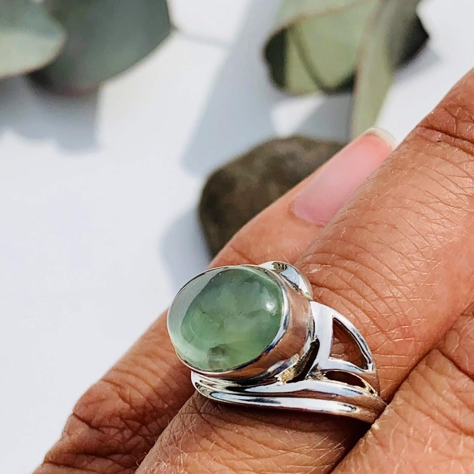 Refreshing Mint Green Prehnite Sterling Silver Ring (Size 7) - Earth Family Crystals