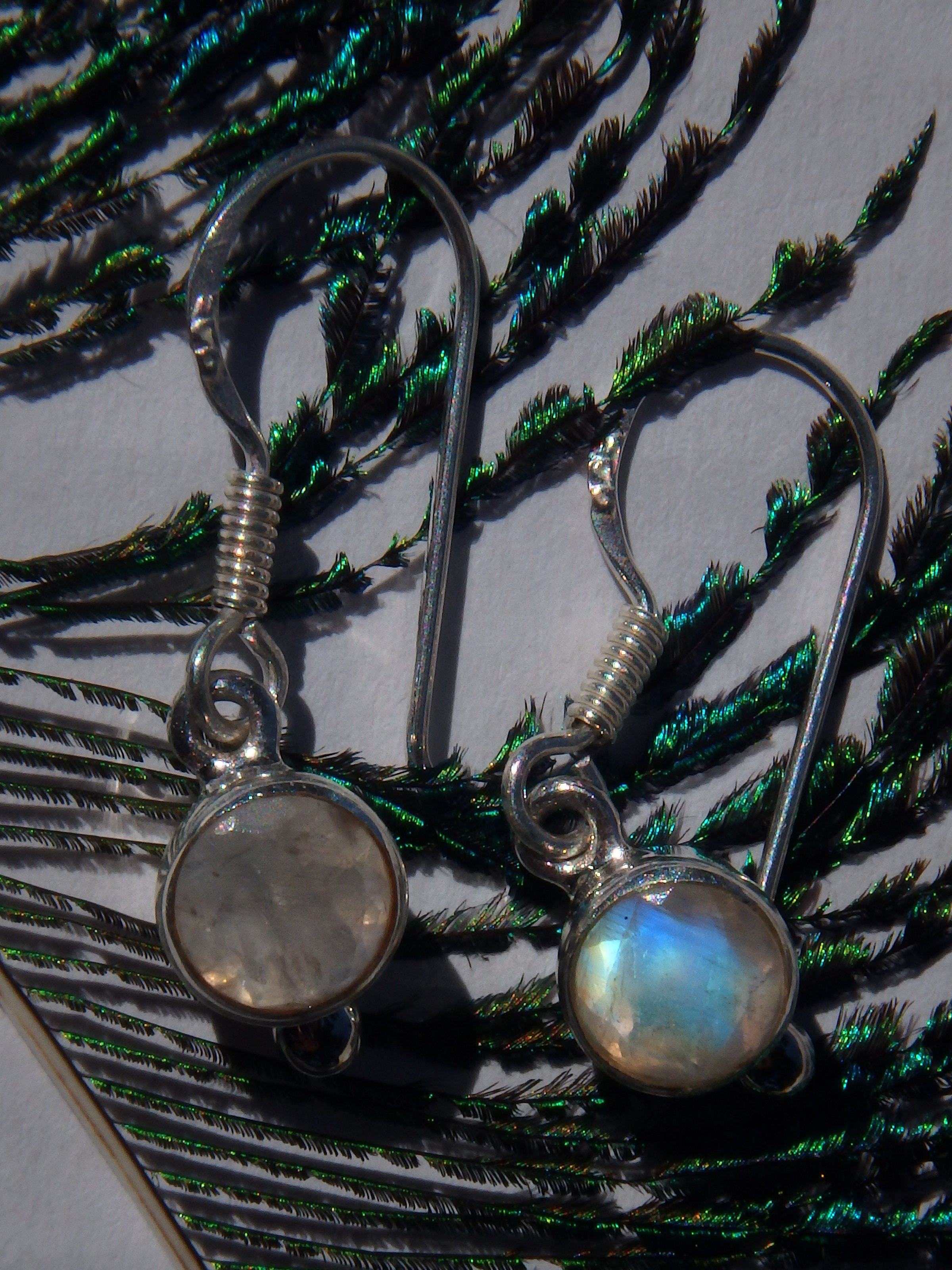 Cute Faceted Dainty Rainbow Moonstone Earrings in Sterling Silver (REDUCED) - Earth Family Crystals