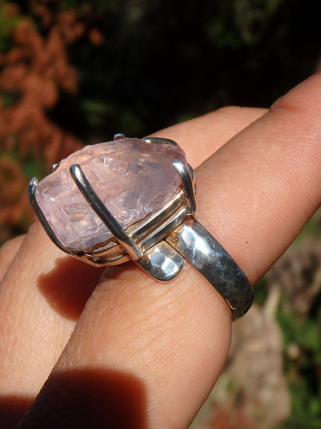 Chunky Incredible Pink Raw Morganite Ring In Sterling Silver (Size Adjustable-7.5-8.5) - Earth Family Crystals