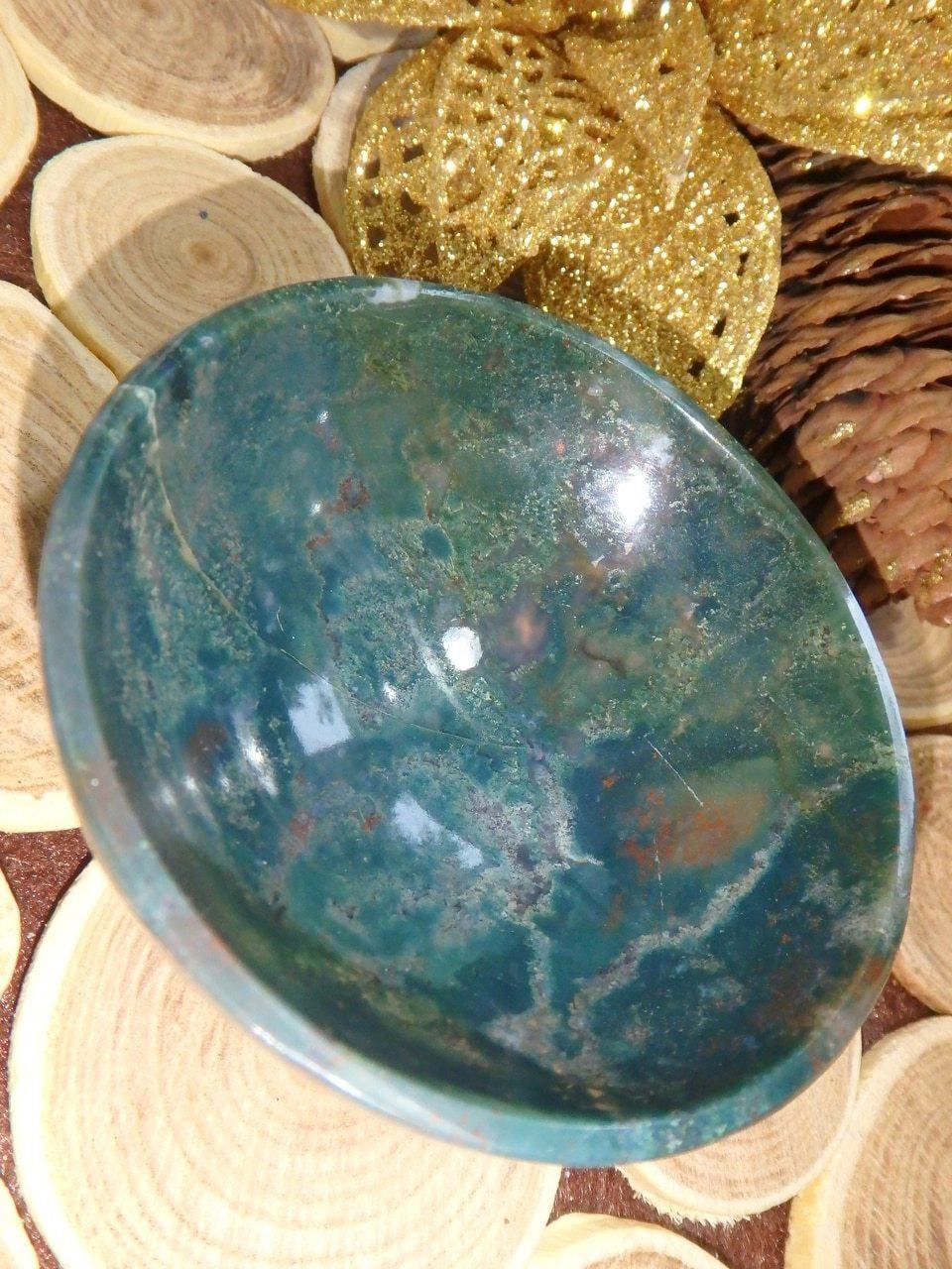 Beautiful Green Depth Moss Agate Bowl Carving 1 - Earth Family Crystals