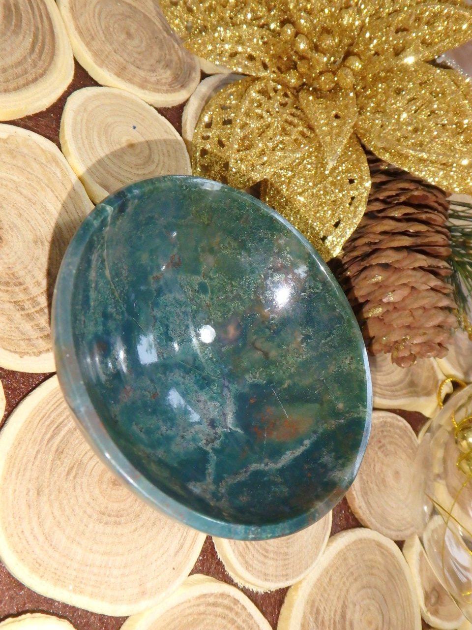 Beautiful Green Depth Moss Agate Bowl Carving 1 - Earth Family Crystals