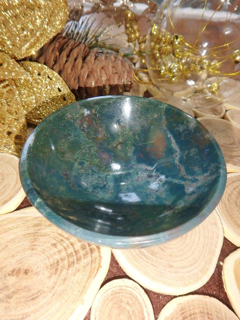 Beautiful Green Depth Moss Agate Bowl Carving 1 - Earth Family Crystals