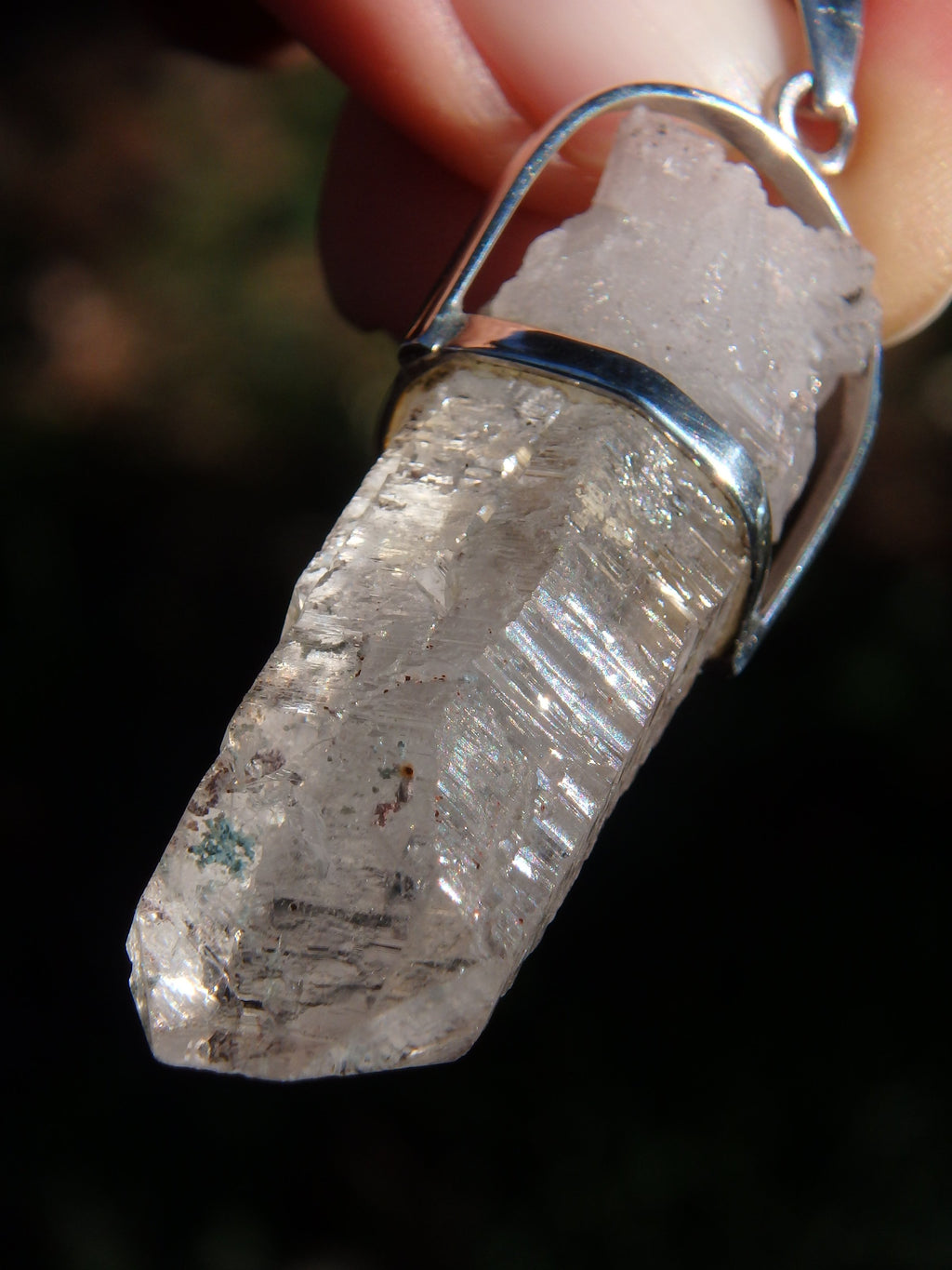 Unique Himalayan Nirvana Quartz With Record Keepers Point Pendant in Sterling Silver (Includes Silver Chain) - Earth Family Crystals