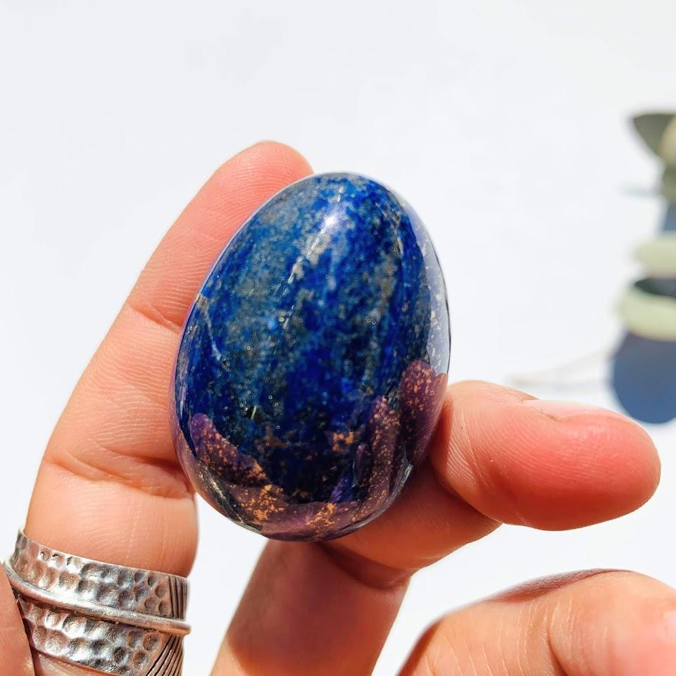 Gorgeous Golden Pyrite & Lapis Lazuli Hand Held Egg Carving #2 - Earth Family Crystals
