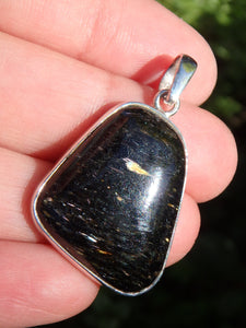 Stunning Golden Flashes Genuine Greenland Nuummite Pendant In Sterling Silver (Includes Silver Chain) - Earth Family Crystals