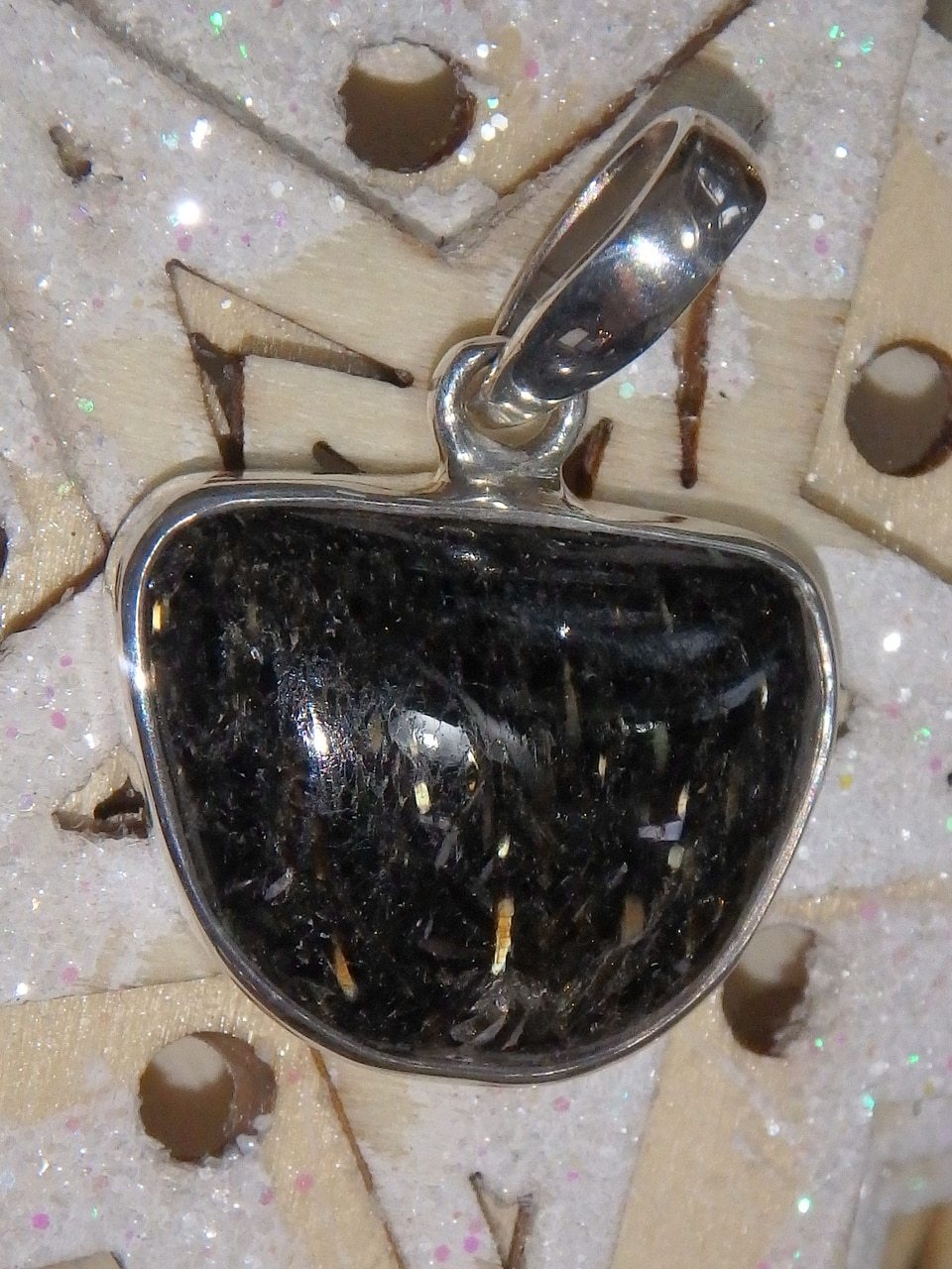 Flashes of Gold Greenland Nuummite Pendant in Sterling Silver (Includes Silver Chain) 1 - Earth Family Crystals