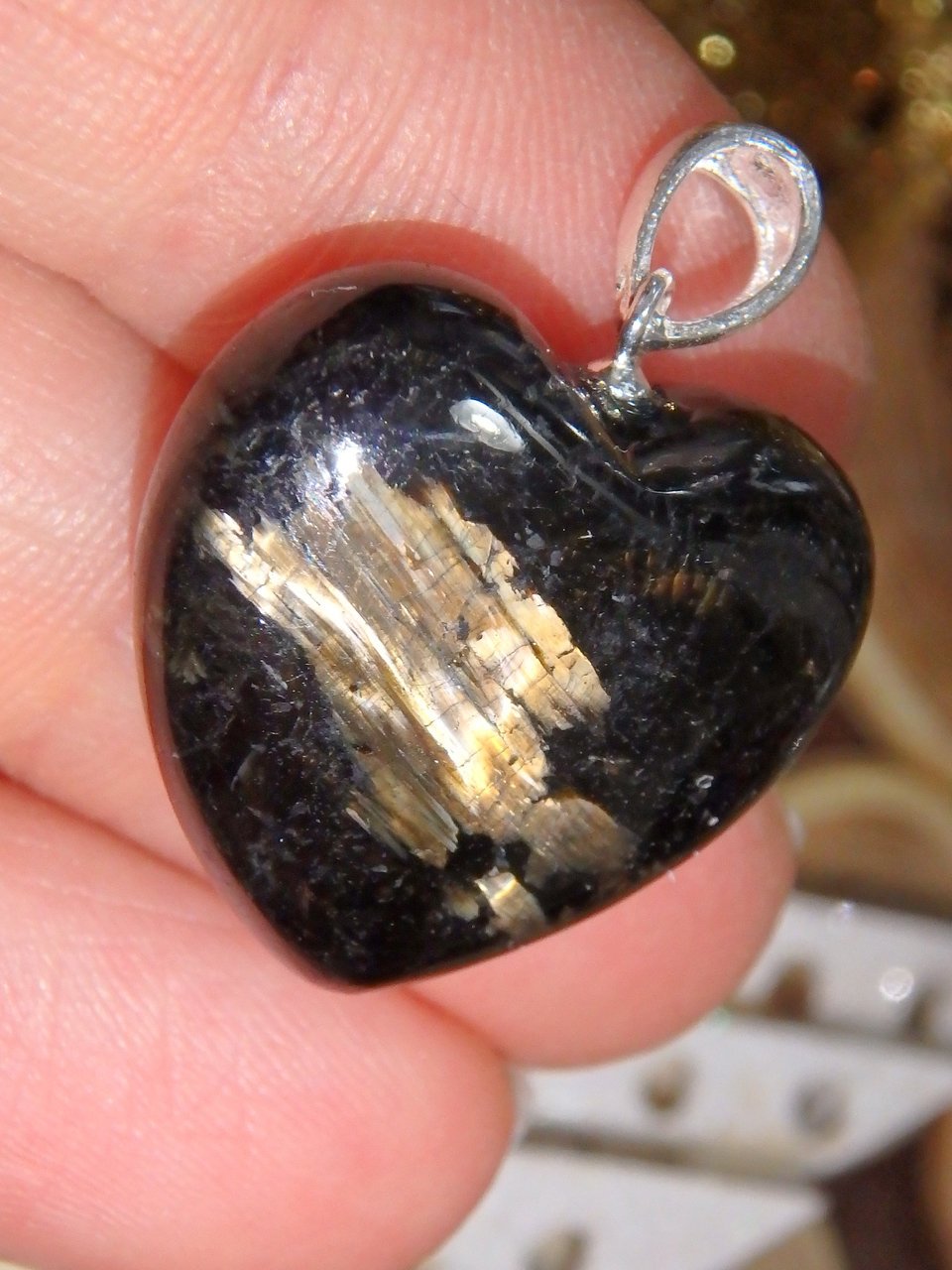 Stunning Flash of Gold Nuummite Heart Pendant in Sterling Silver (Includes Silver Chain) - Earth Family Crystals