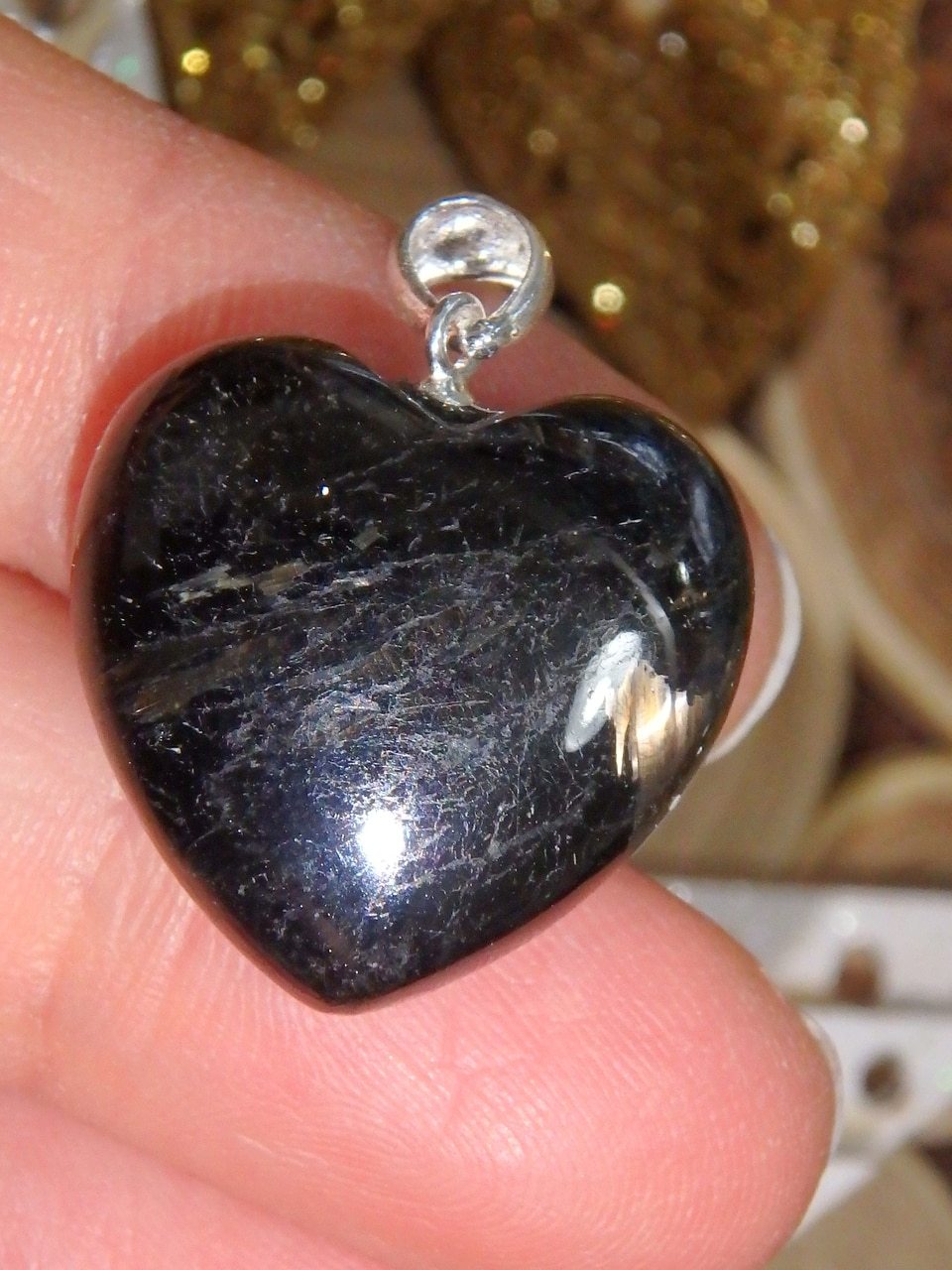 Stunning Flash of Gold Nuummite Heart Pendant in Sterling Silver (Includes Silver Chain) - Earth Family Crystals