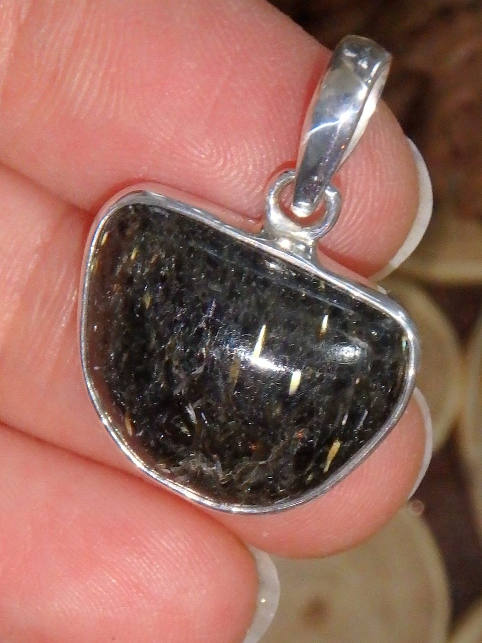 Flashes of Gold Greenland Nuummite Pendant in Sterling Silver (Includes Silver Chain) 1 - Earth Family Crystals