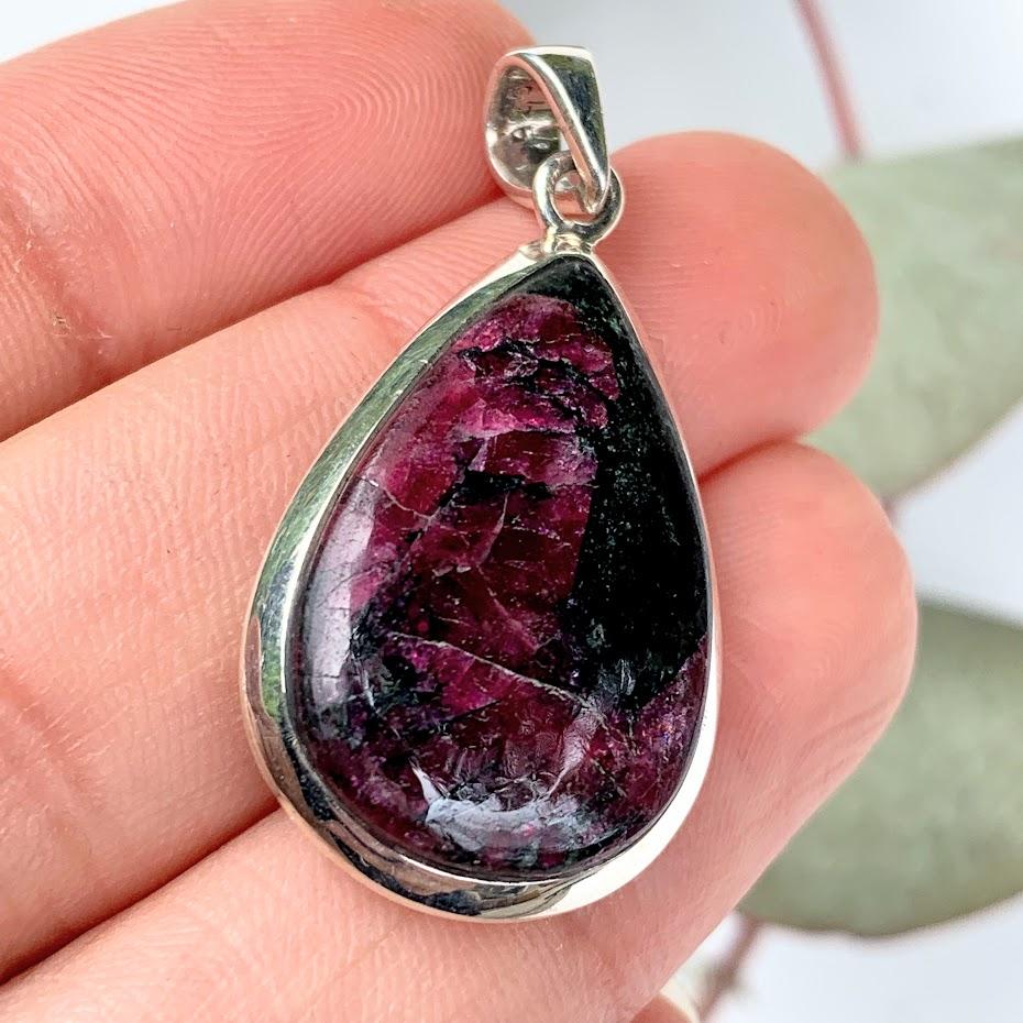 Rare Burgundy Eudialyte Gemstone pendant in Sterling Silver (Includes Silver Chain) - Earth Family Crystals